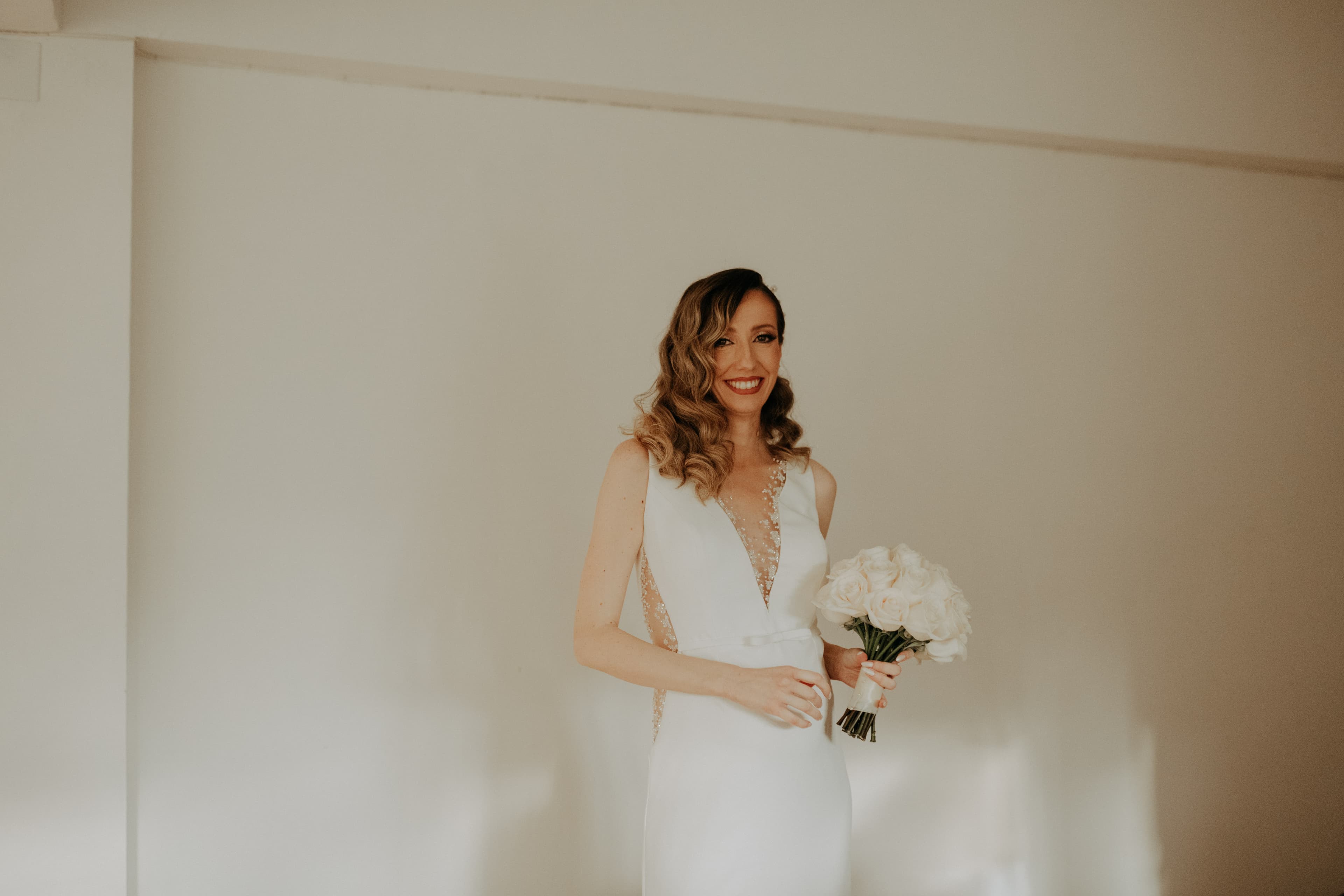 Couple laughing during reception