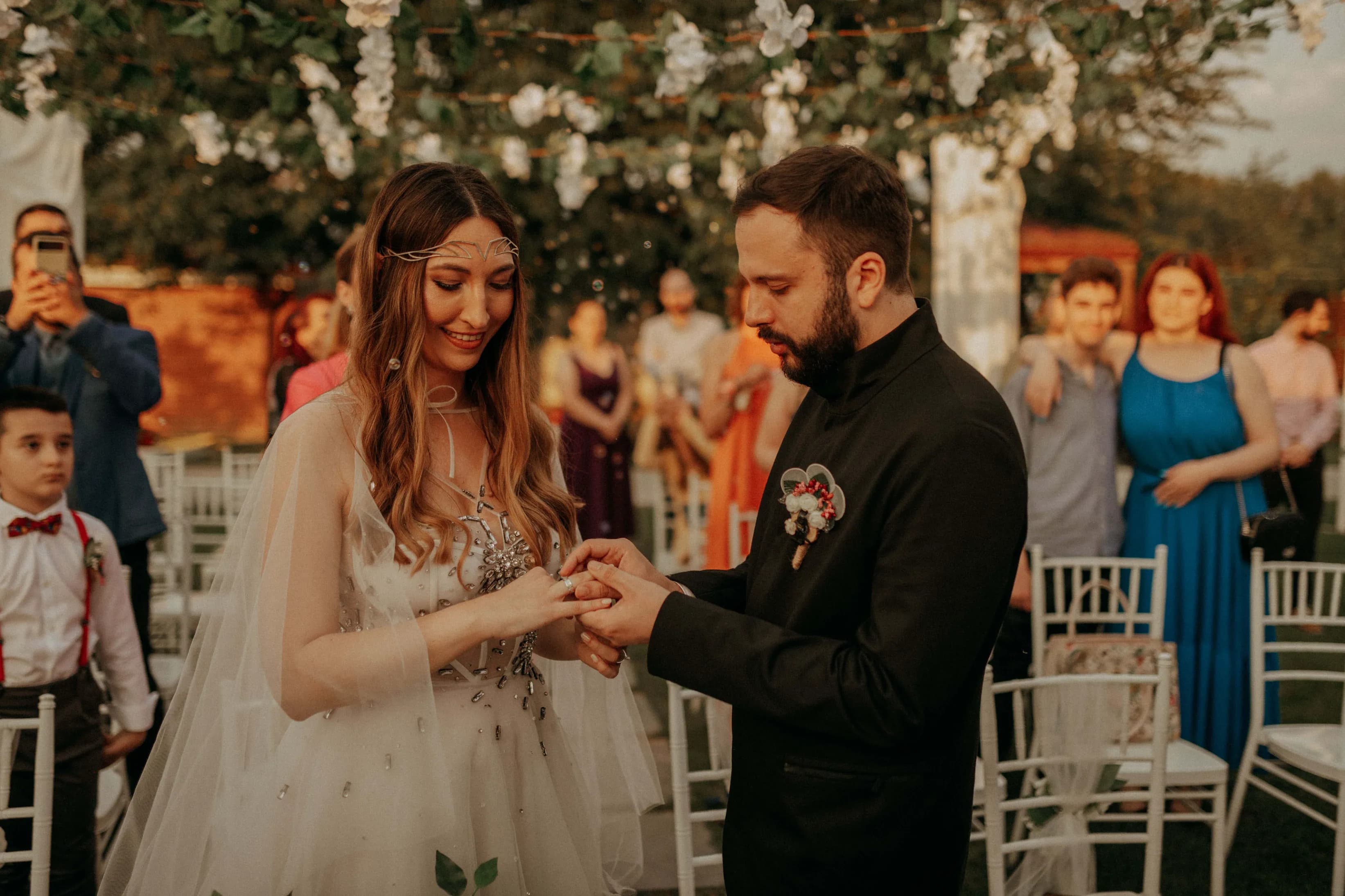 Bride and groom portraits in vineyard